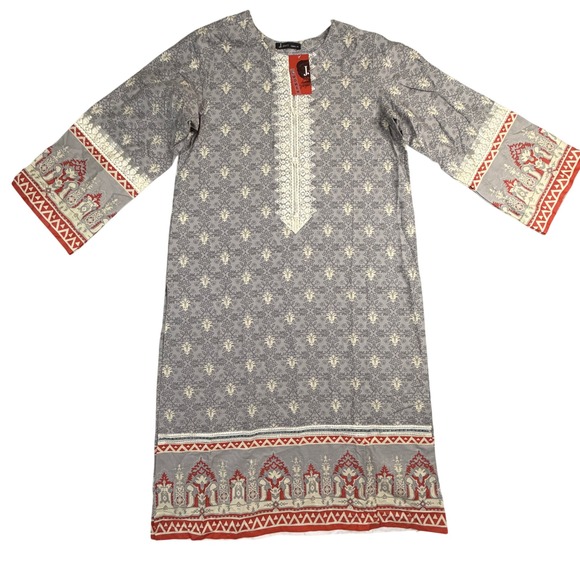 J. Junaid Jamshed Other - NWT J. Junaid Jamshed Women Grey Cotton Embroidered Kurta Tunic‎ Small